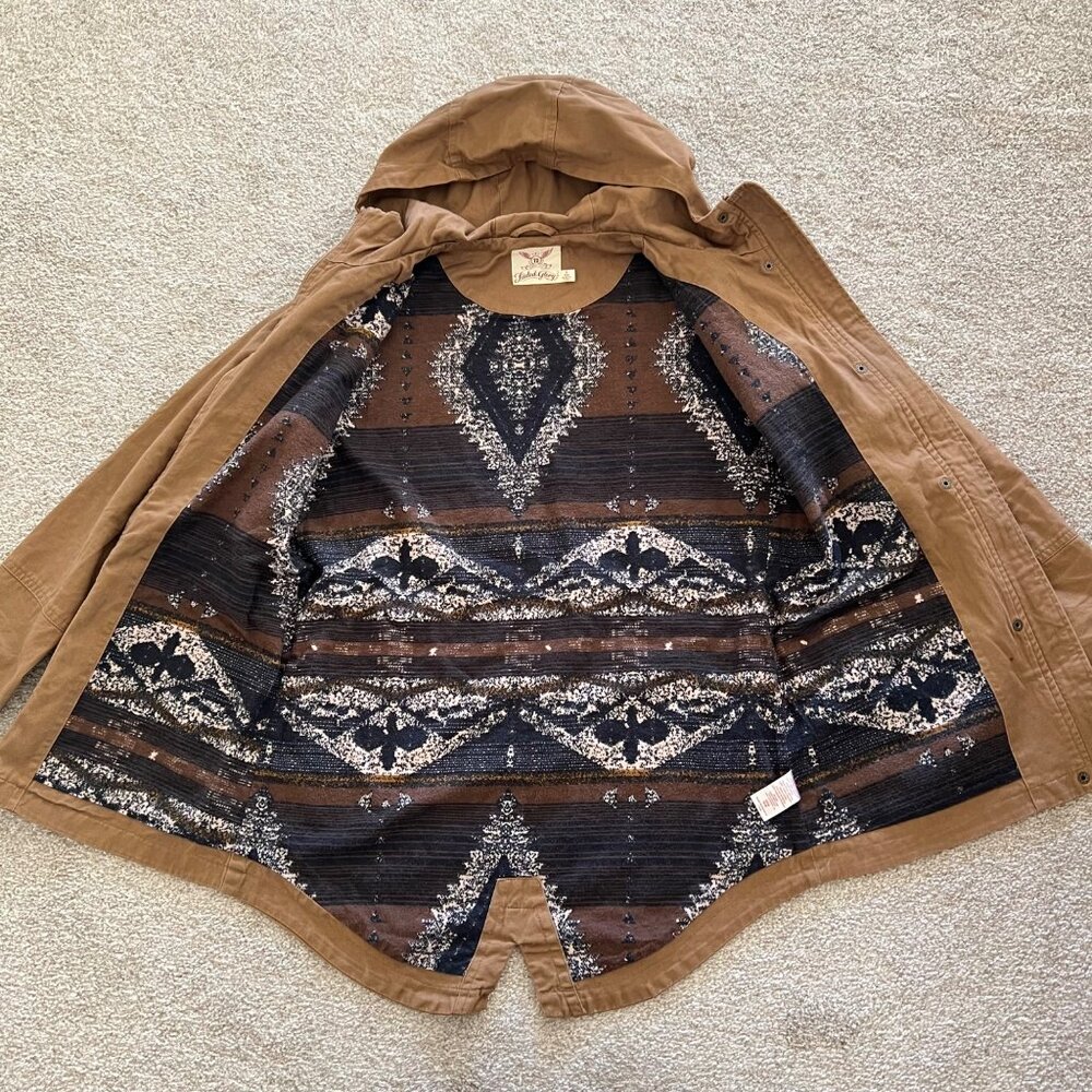 Vintage Faded Glory Hooded Utility Jacket with Drawstring Waist Aztec Lining S - Picture 5 of 11